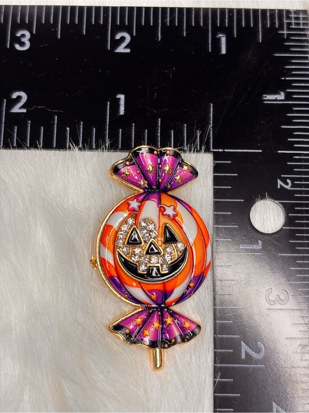 Halloween Jack O’ Lantern Candy Rhinestone Brooch - Picture 3 of 3
